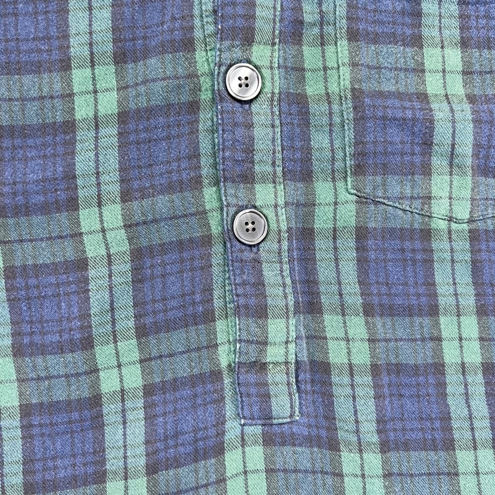 VINTAGE LL Bean Night Shirt Size L Green Blue Plaid Longsleeve Henley Pajama - Picture 4 of 16